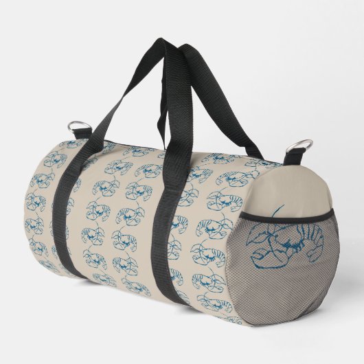 Blaue Hummerlinie Zeichnend auf Sandy Beach Tan Co Duffle Bag (Rechte Ecke)