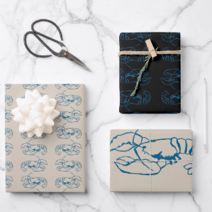 Blaue Hummerlinie Zeichnend auf Sandy Beach Tan Co Geschenkpapier Set