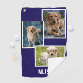 Blaue Hund-Fotocollage-Monogramm personalisiert  Golfhandtuch (Insitu)