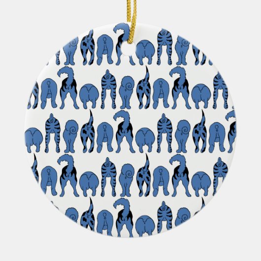 Blaue Hunde-Po-Pattern Keramik Ornament (Vorne)