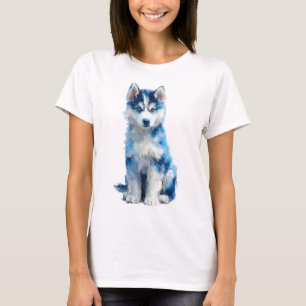 Blaue Husky-Impressionisten-Porträt Frauen T-Shirt
