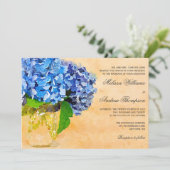Blaue Hydrangea-Aquarell-Weckglas-Hochzeit Einladung (Stehend Vorderseite)