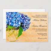 Blaue Hydrangea-Aquarell-Weckglas-Hochzeit Einladung (Vorne/Hinten)