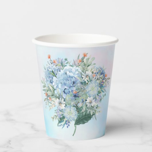 Blaue Hydrangea-Aquarellpapierkästen Pappbecher (Vorderseite)