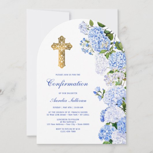 Blaue Hydrangea-Arch-Bestätigung Einladung (Vorderseite)