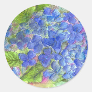 Blaue Hydrangea Blume Aquarell Malerei Runder Aufkleber