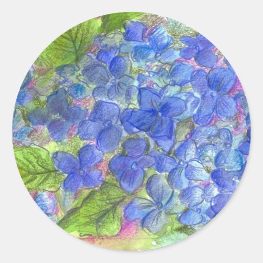 Blaue Hydrangea Blume Aquarell Malerei Runder Aufkleber (Vorderseite)