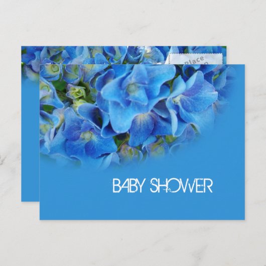 Blaue Hydrangea-Blume Babydusche Einladungspostkarte (Vorne/Hinten)