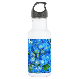 Blaue Hydrangea-Blume. Blumenfotografie. Trinkflasche