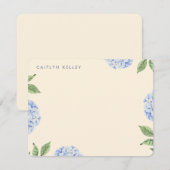 Blaue Hydrangea-Blume Gelbe, Custom Flat Mitteilungskarte (Vorne/Hinten)