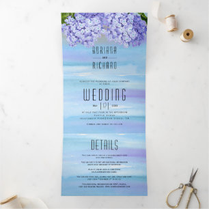 Blaue Hydrangea-Blume Hochzeit mit Blumen Dreifach Gefaltete Einladung