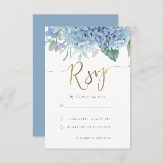 Blaue Hydrangea-Blume UAWG Hochzeit RSVP Karte (Vorne/Hinten)