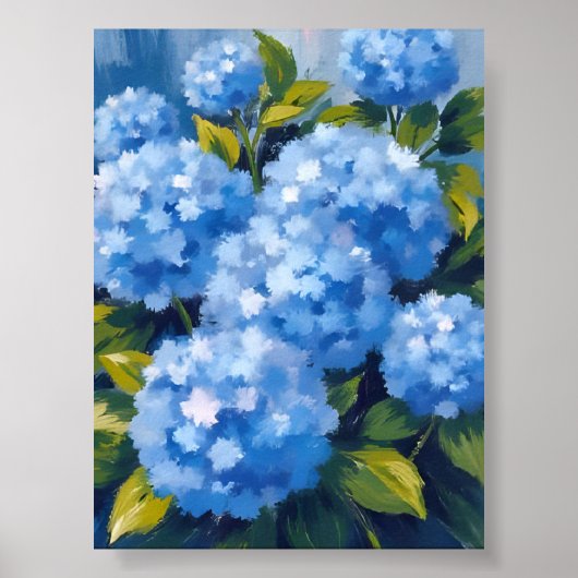 Blaue Hydrangea-Blume Wasserfarben Poster (Vorne)