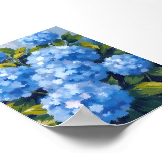Blaue Hydrangea-Blume Wasserfarben Poster (Ecke)