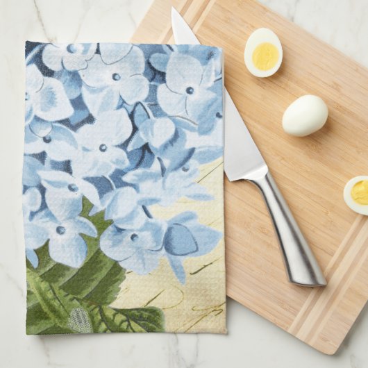 Blaue Hydrangea-Blumen-Vintages botanisches Geschirrtuch (Viertel Falte)
