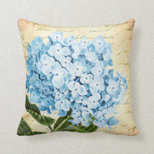 Blaue Hydrangea-Blumen-Vintages botanisches Kissen