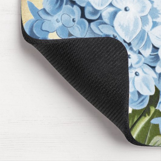 Blaue Hydrangea-Blumen-Vintages botanisches Mousepad (Ecke)