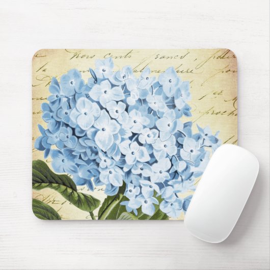 Blaue Hydrangea-Blumen-Vintages botanisches Mousepad (Mit Mouse)