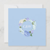 Blaue Hydrangea Blumengrün Wasserfarben Hochzeit Einladung (Rückseite)