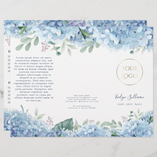 Blaue Hydrangea-Broschüre (Vorne/Hinten)