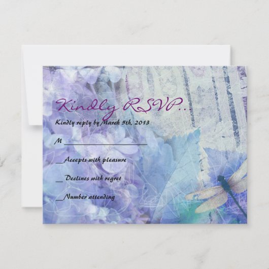 BLAUE HYDRANGEA & DRAGONFLY Bat Mitzvah Antwortkar RSVP Karte (Vorderseite)