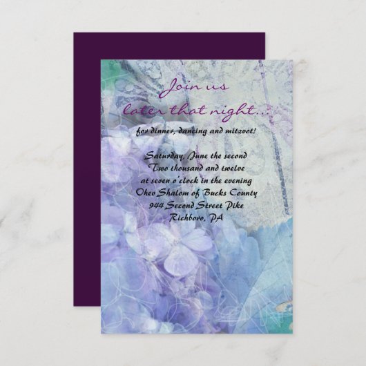 BLAUE HYDRANGEA & DRAGONFLY Bat Mitzvah Party Card Einladung (Vorne/Hinten)