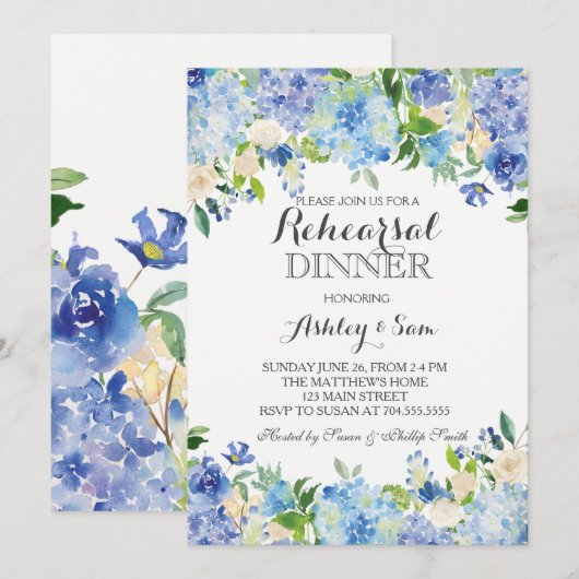 Blaue Hydrangea Dusche Einladung (Vorne/Hinten)