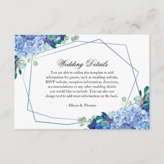 Blaue Hydrangea Eukalyptus Hochzeitskarte Begleitkarte (Vorderseite)