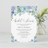 Blaue Hydrangea Grüne Wasserfarbe Brautparty Einladung (Stehend Vorderseite)
