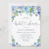 Blaue Hydrangea Grüne Wasserfarbe Brautparty Einladung (Vorderseite)