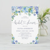 Blaue Hydrangea Grüne Wasserfarbe Brautparty Einladung (Stehend Vorderseite)