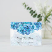 Blaue Hydrangea Hochzeit speichern das Datum Postk Ankündigungspostkarte (Stehend Vorderseite)