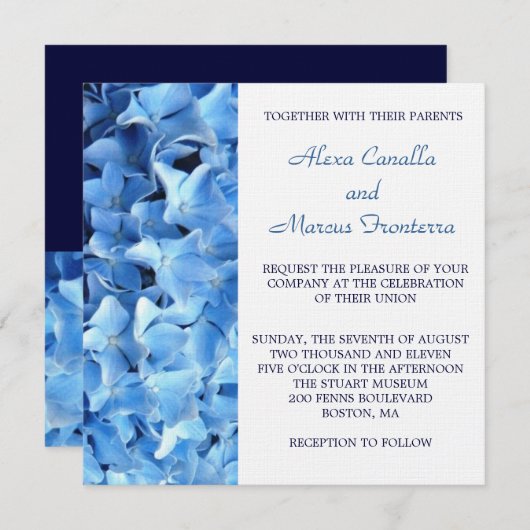 Blaue Hydrangea-Hochzeits-Einladung Einladung (Vorne/Hinten)