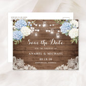 Blaue Hydrangea-Holzbalken Save the Date Ankündigungspostkarte