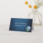 Blaue Hydrangea Lantern Navy Holz Hochzeitstisch Platzkarte (Rückseite)