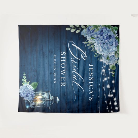 Blaue Hydrangea Laterne Brautparty Hintergrund Wandteppich (Vorderseite (Horizontal))