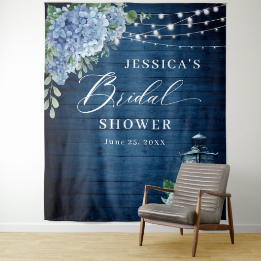 Blaue Hydrangea Laterne Brautparty Hintergrund Wandteppich (Beispiel)