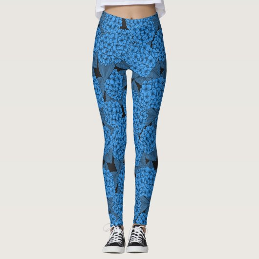 Blaue Hydrangea Leggings (Vorderseite)