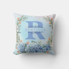 Blaue Hydrangea Monogram Kissen