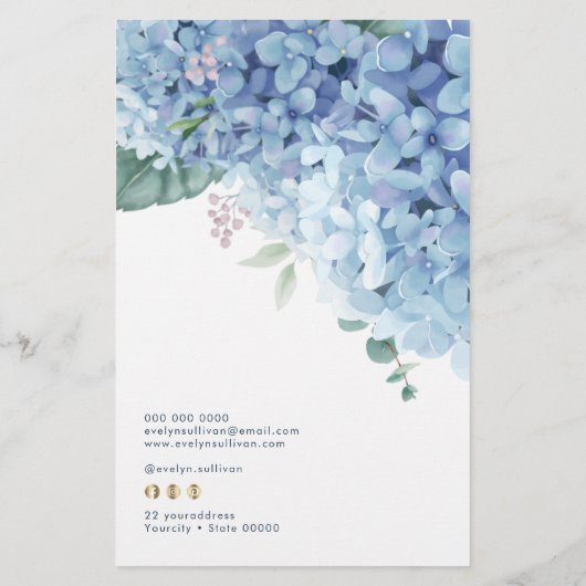 Blaue Hydrangea-Preisliste Flyer (Hinten)