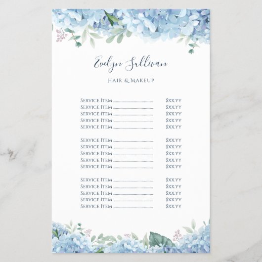 Blaue Hydrangea-Preisliste Flyer (Vorne)