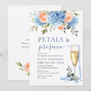 Blaue Hydrangea Rose Perlen & Prosecco Einladung