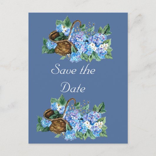 BLAUE HYDRANGEA Save the Date Ankündigungspostkarte (Vorderseite)