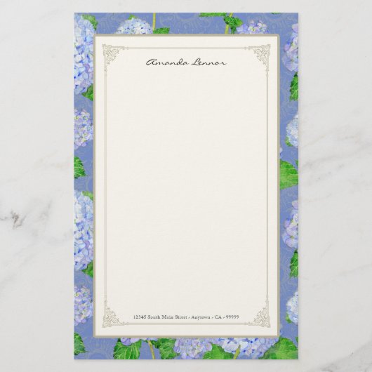 Blaue Hydrangea-Spitze-formale elegante mit Briefpapier (Vorderseite)