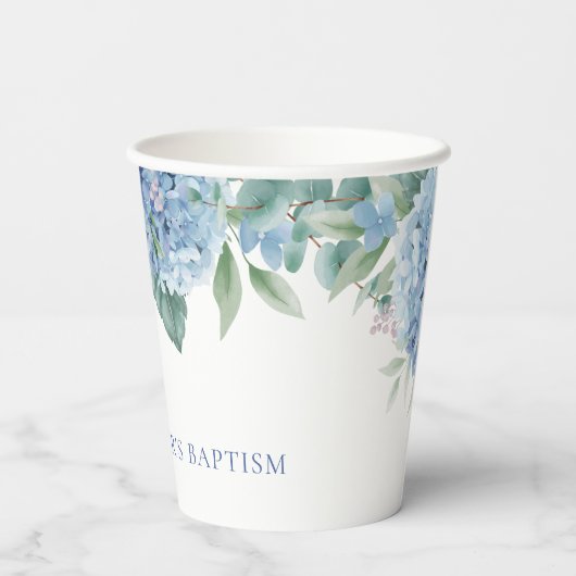 Blaue Hydrangea Taufe Pappbecher (Rückseite)
