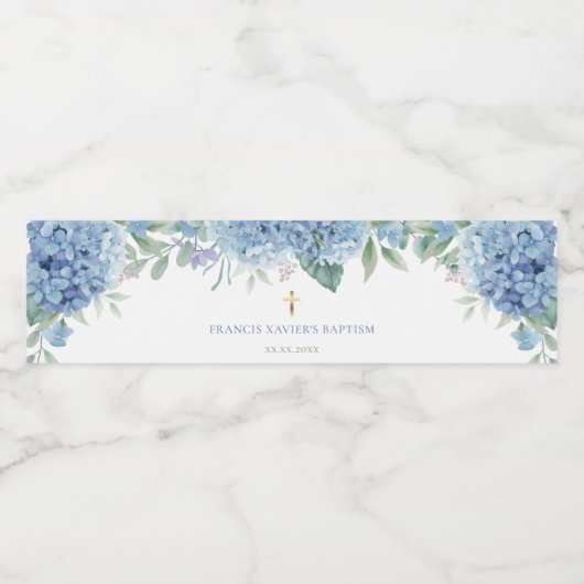 Blaue Hydrangea Taufe Wasserflaschenetikett (Einzelnes Label)