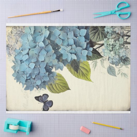 Blaue Hydrangea und Blauschmetterling-Ephemera Seidenpapier (Basteln)