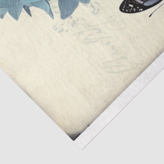 Blaue Hydrangea und Blauschmetterling-Ephemera Seidenpapier (Ausschnitt)