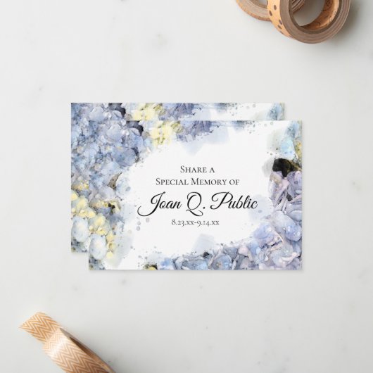 Blaue Hydrangea Wasserfarbe gemeinsame Gedächtnisb Mitteilungskarte (Vorderseite/Rückseite Beispiel)