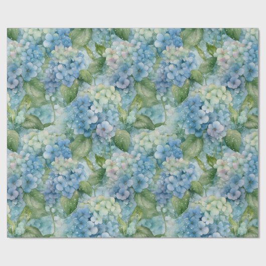 Blaue Hydrangea-Wasserfarben Geschenkpapier (Flach)